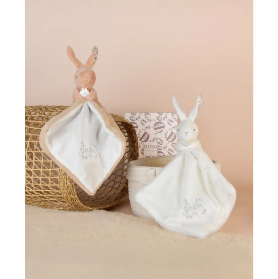 Doudou lapin mouchoir 10 cm blanc