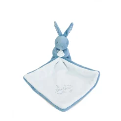 Doudou lapin mouchoir 10 cm bleu