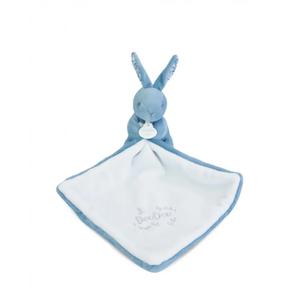 Doudou lapin mouchoir 10 cm bleu