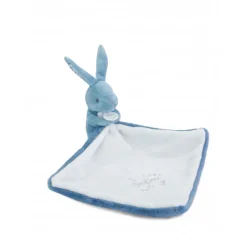 Doudou lapin mouchoir 10 cm bleu