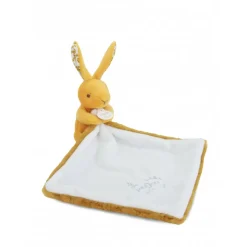 Doudou lapin mouchoir 10 cm ocre