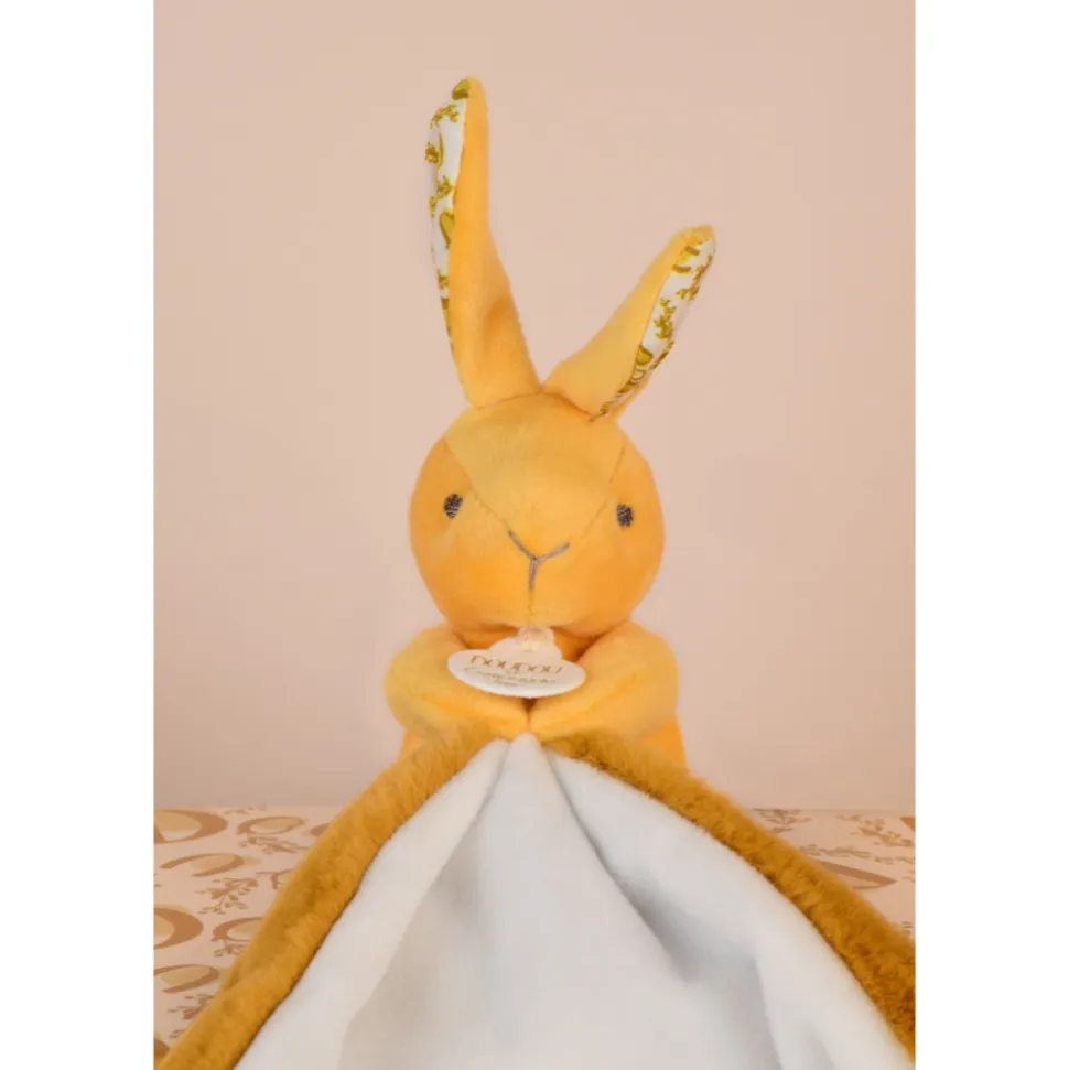 Doudou lapin mouchoir 10 cm ocre