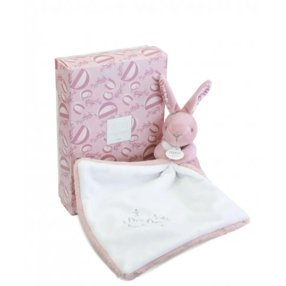 Doudou lapin mouchoir 10 cm rose