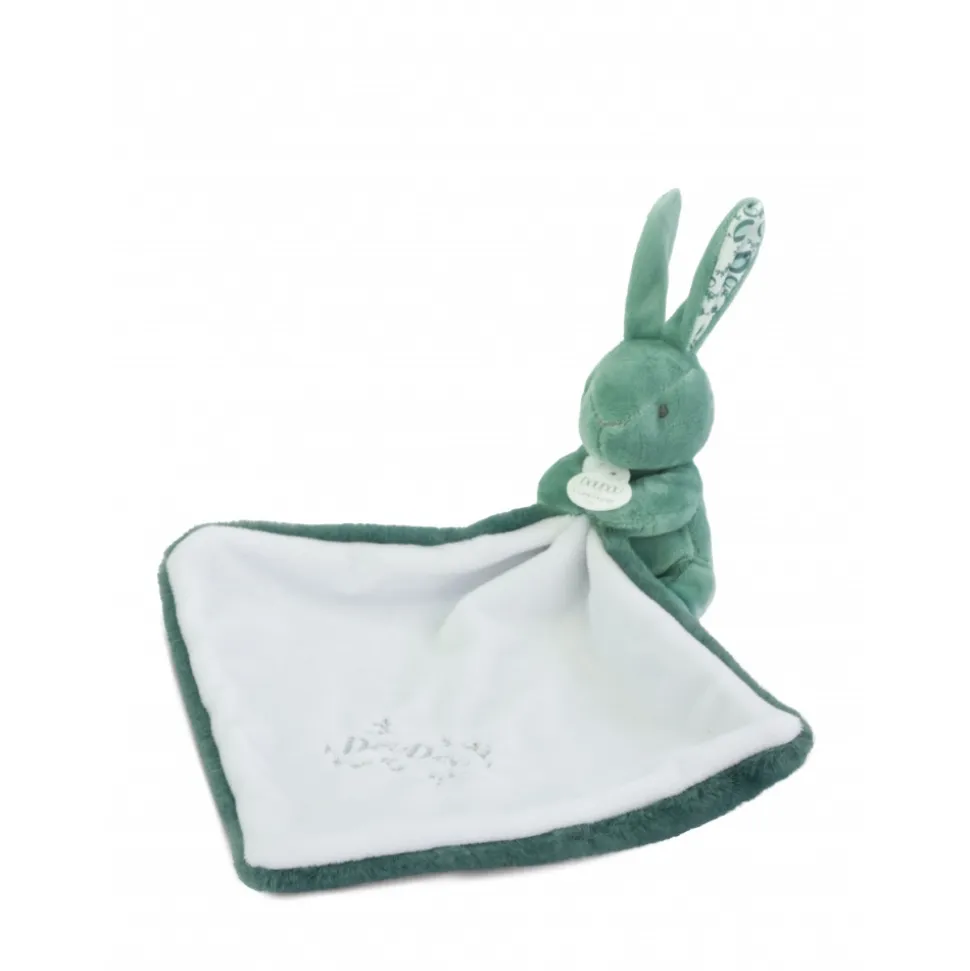 Doudou lapin mouchoir 10 cm vert sauge