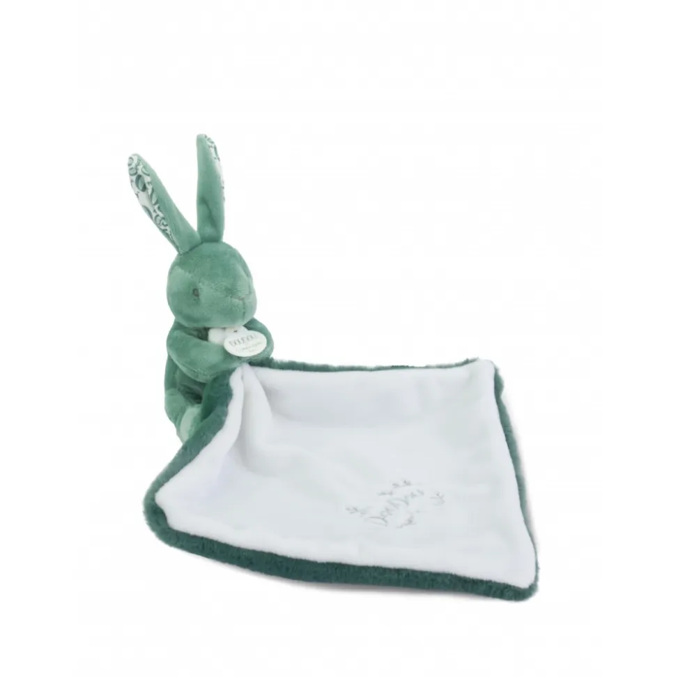 Doudou lapin mouchoir 10 cm vert sauge