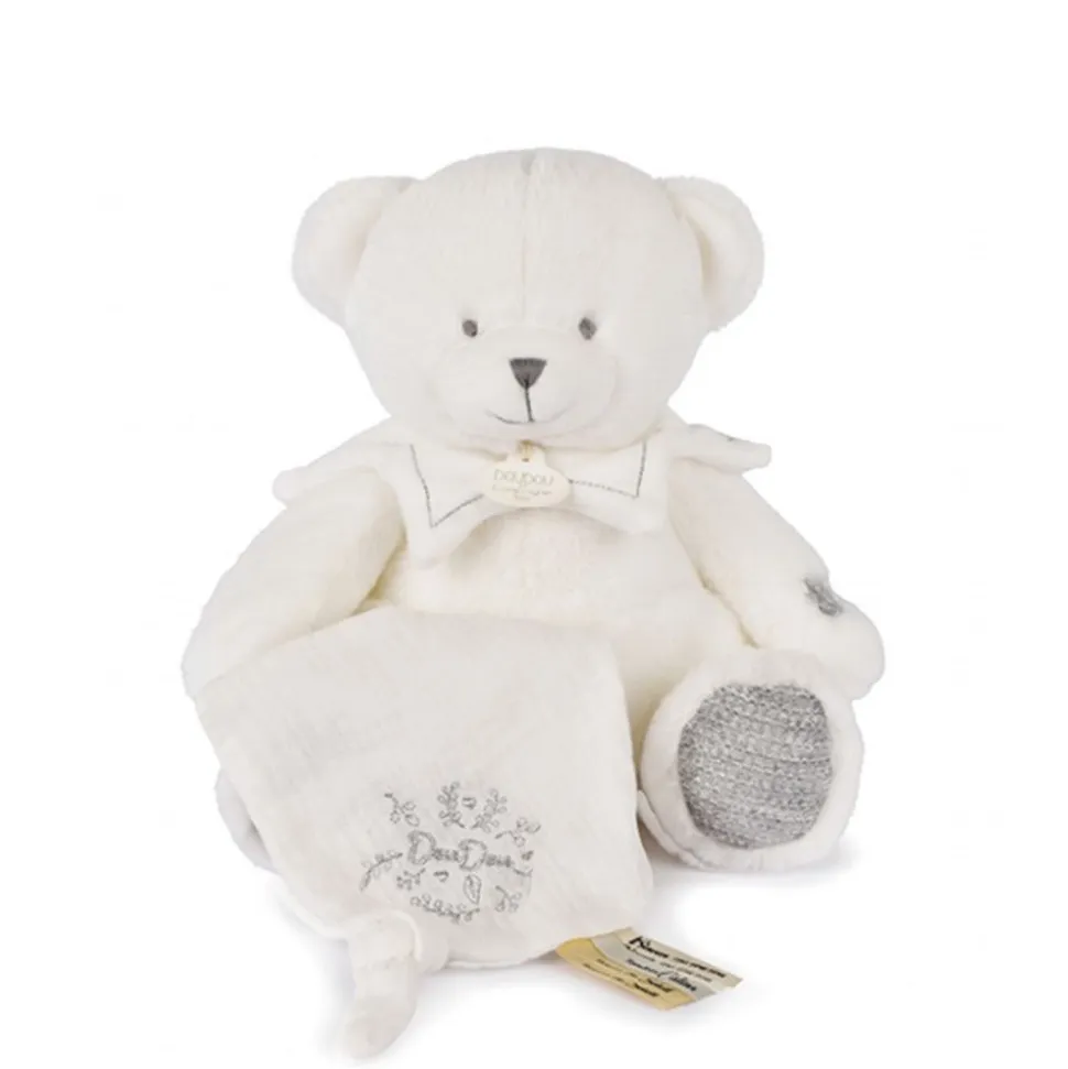 Doudou mouchoir ours 30 cm argent