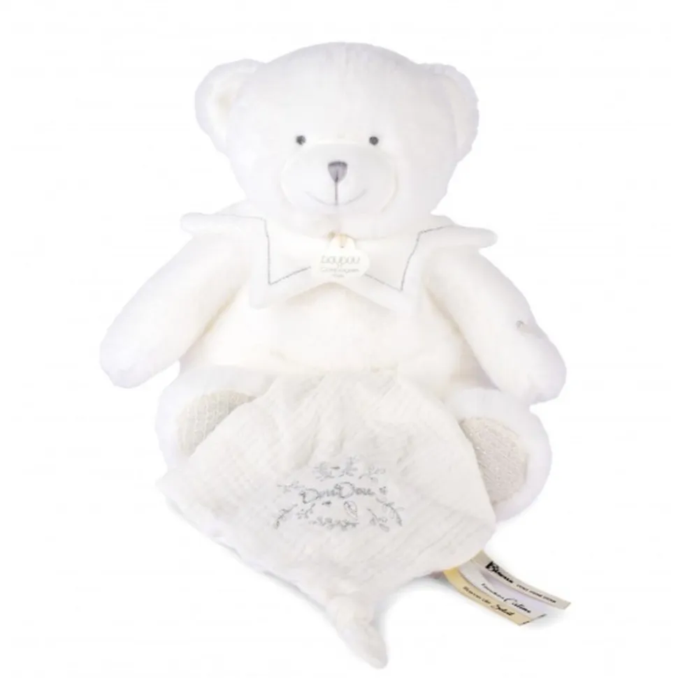 Doudou mouchoir ours 30 cm blanc