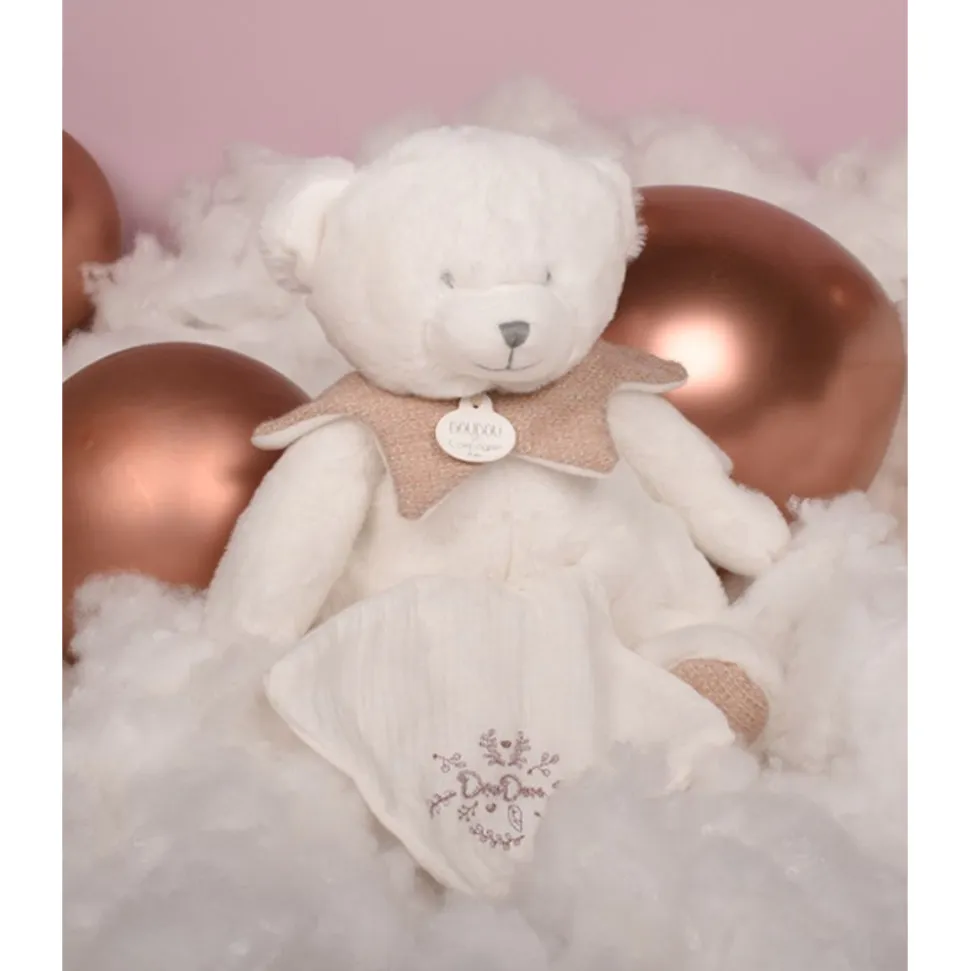 Doudou mouchoir ours 30 cm rose