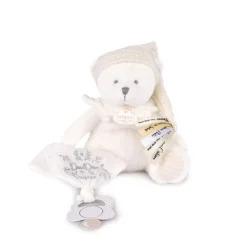 Doudou pantin attache sucette ours 20 cm blanc