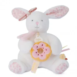 Doudou pantin lapin avec donut 20 cm vanille fraise