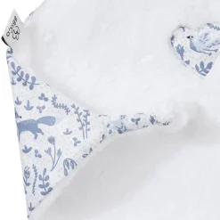 Doudou plat lapin petit cœur microfibre blanc / imprimé forêt