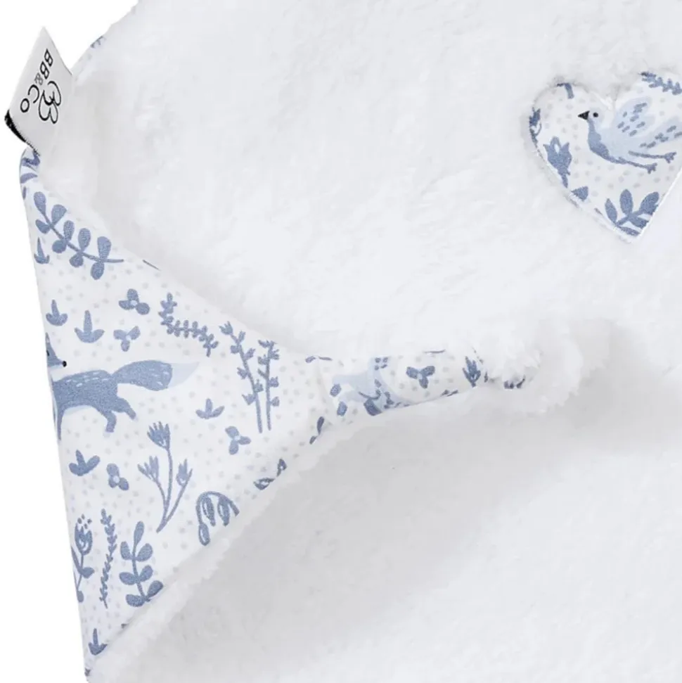 Doudou plat lapin petit cœur microfibre blanc / imprimé forêt
