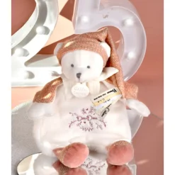 Doudou plat ours cape 25 cm rose