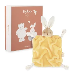 Doudou plat plume lapin jaune 24 cm