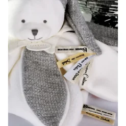 Doudou pétale plat collector ours 25 cm argent