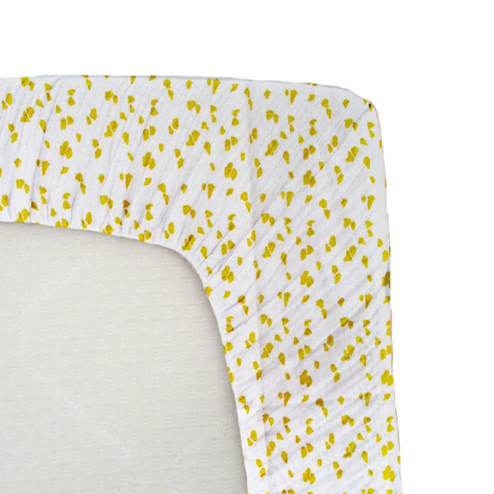 Drap housse jersey imprime 60 x 120 cm honey moon - savane