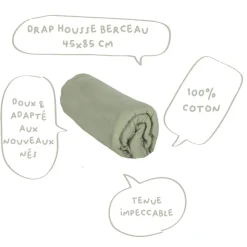 Drap housse vert amande - 45x85x7cm