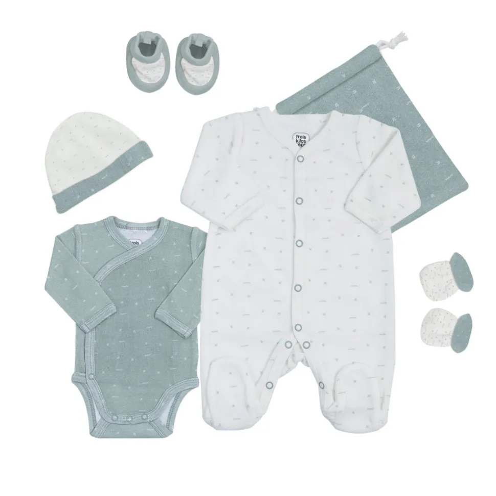 Ensemble naissance 6 pièces 1 mois - sauge
