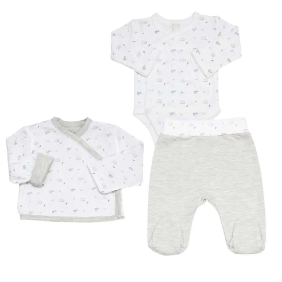 Ensemble naissance 3 pièces 3 mois - gris chiné