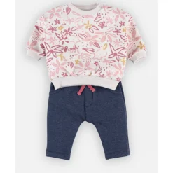 Ensemble sweat fleurs + joggging bleu 1 mois