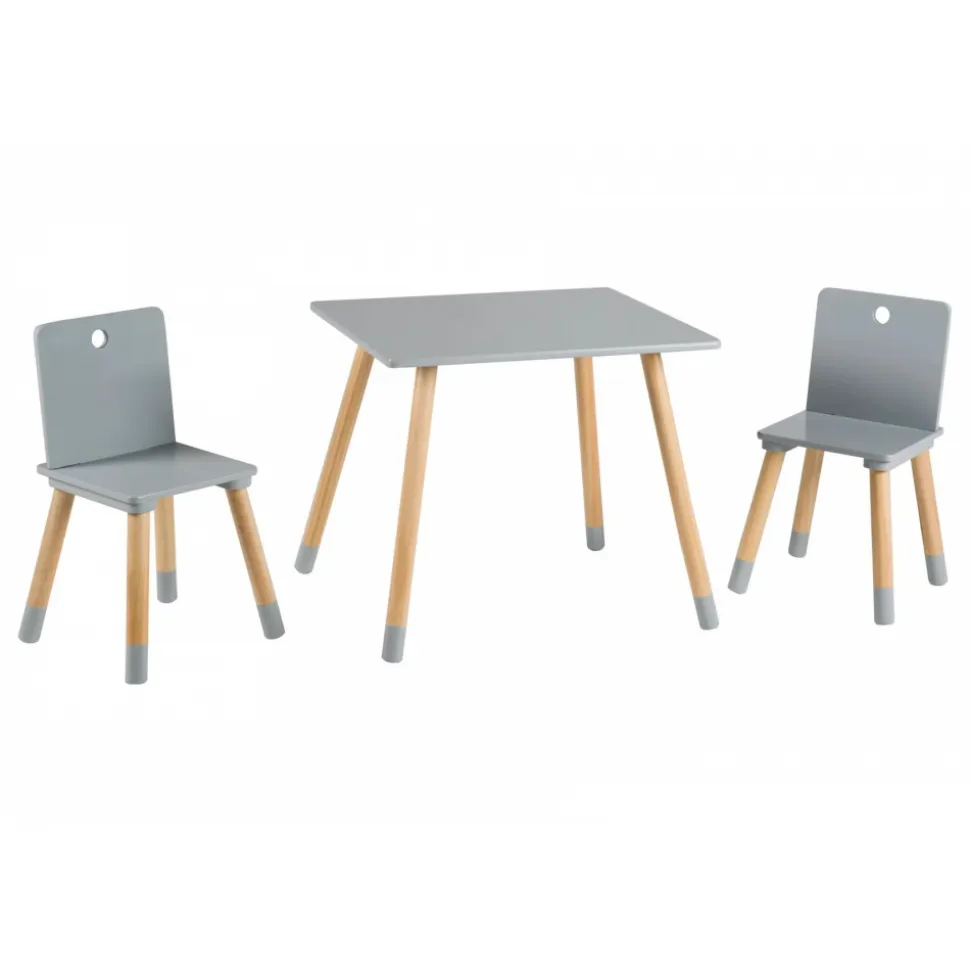 Ensemble table et chaises enfant gris laqué