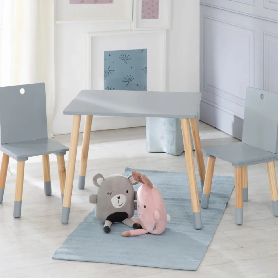 Ensemble table et chaises enfant gris laqué