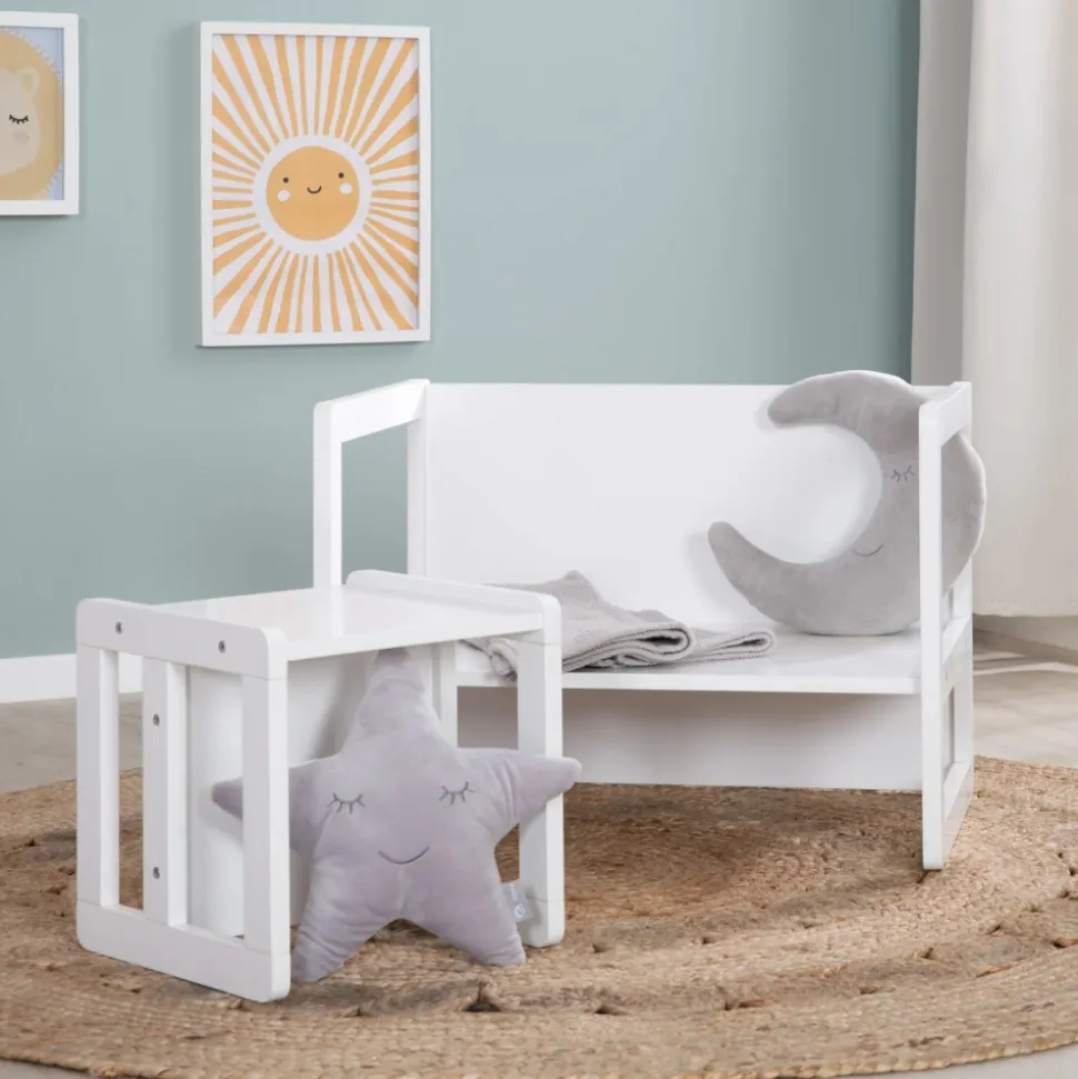 Ensemble tabouret et banc enfant réversible blanc