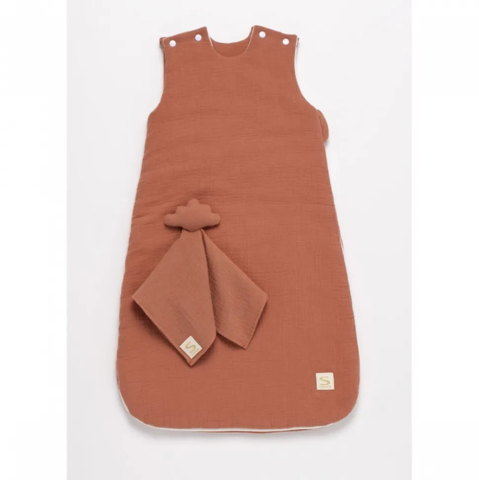 Gigoteuse 0-6 mois avec doudou mouchoir uni terracotta