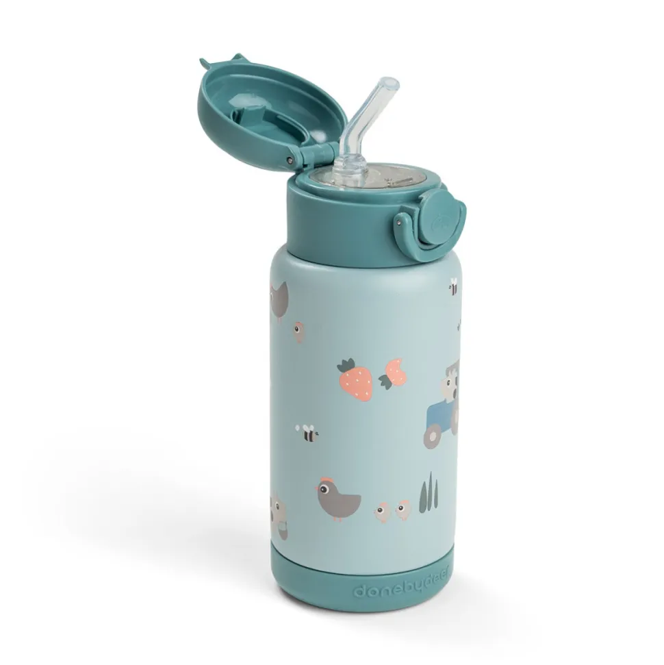 Gourde à paille isotherme tiny farm bleu 340 ml