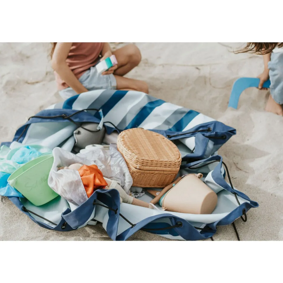 Grand sac à jouets d'extérieur / tapis de jeu 2 en 1 stripes blue