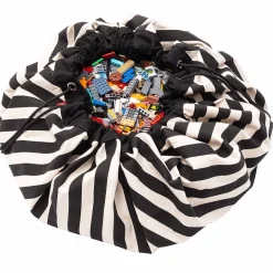Grand sac à jouets / tapis de jeu 2 en 1 stripes black