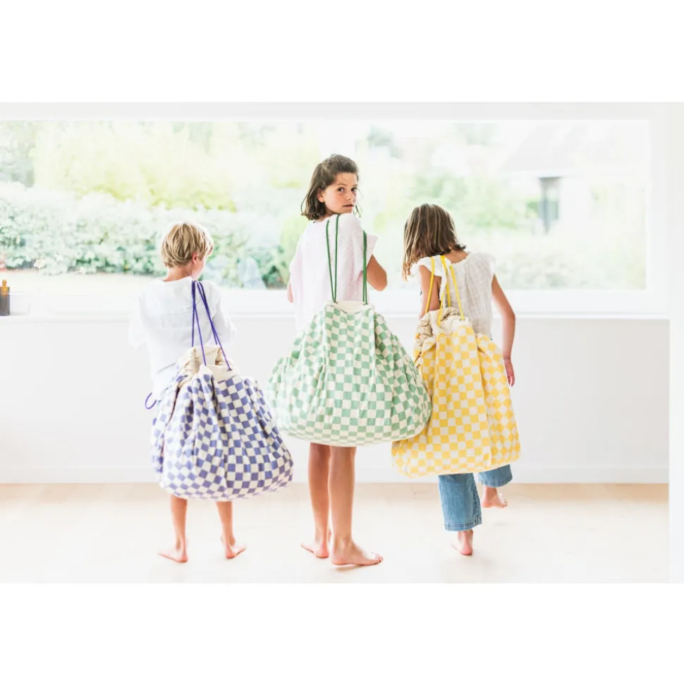 Grand sac à jouets / tapis de jeu 2 en 1 vichy yellow