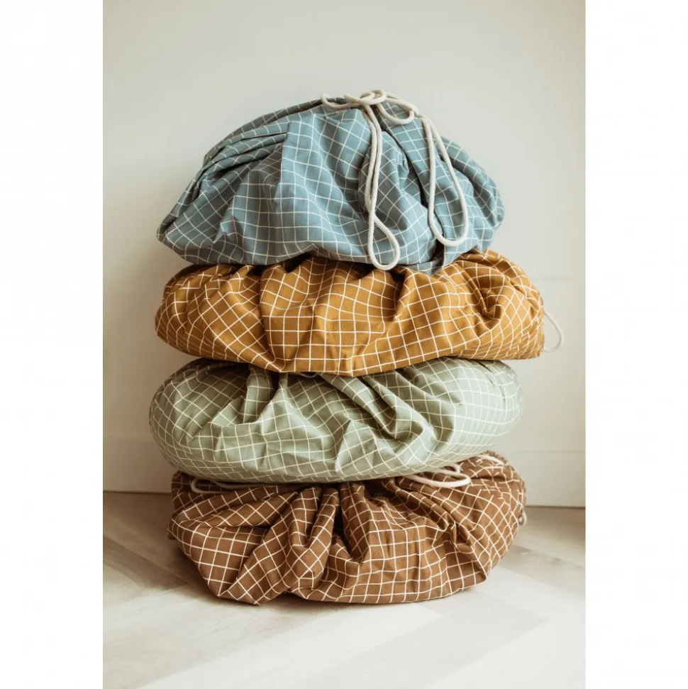 Grand sac à jouet / tapis d'éveil 2 en 1 organic gridmustard