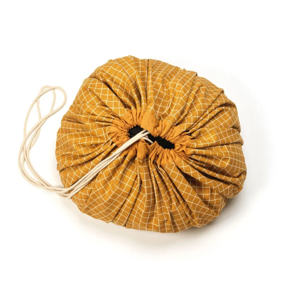 Grand sac à jouet / tapis d'éveil 2 en 1 organic gridmustard