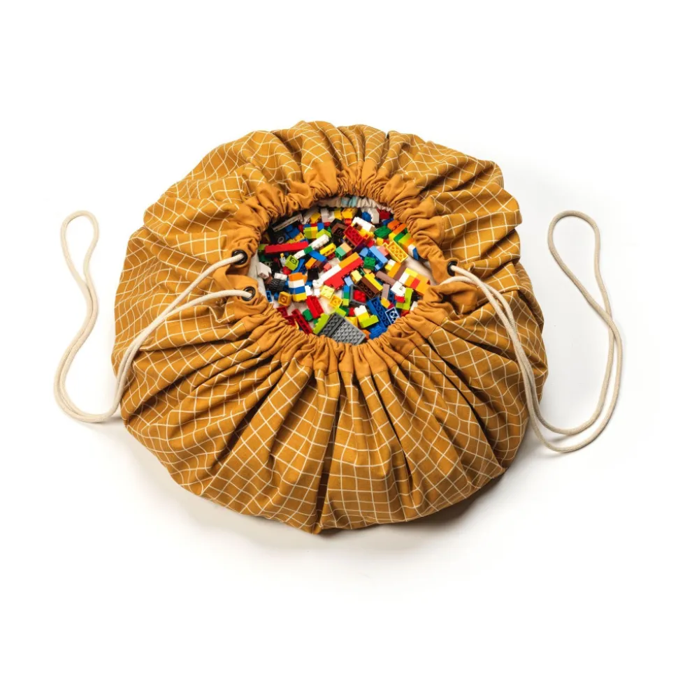 Grand sac à jouet / tapis d'éveil 2 en 1 organic gridmustard