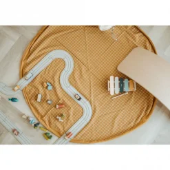 Grand sac à jouet / tapis d'éveil 2 en 1 organic gridmustard