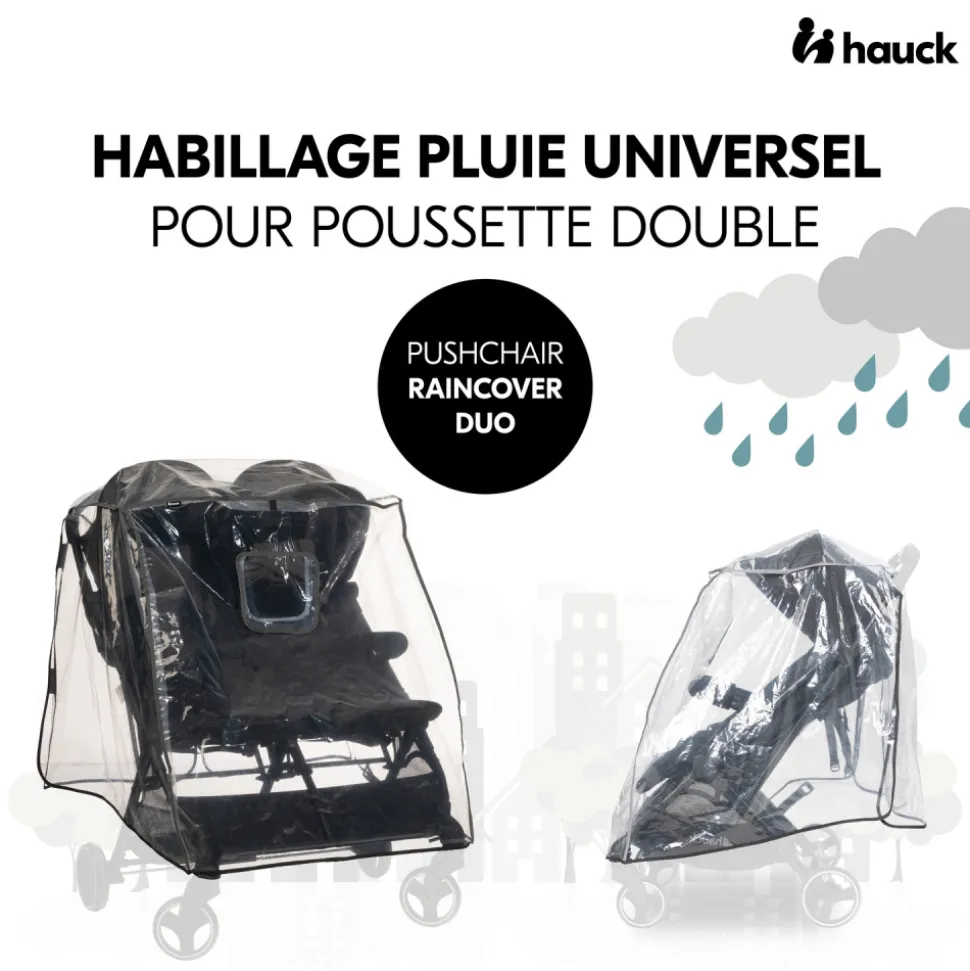 Habillage pluie pour poussette double côte à côte