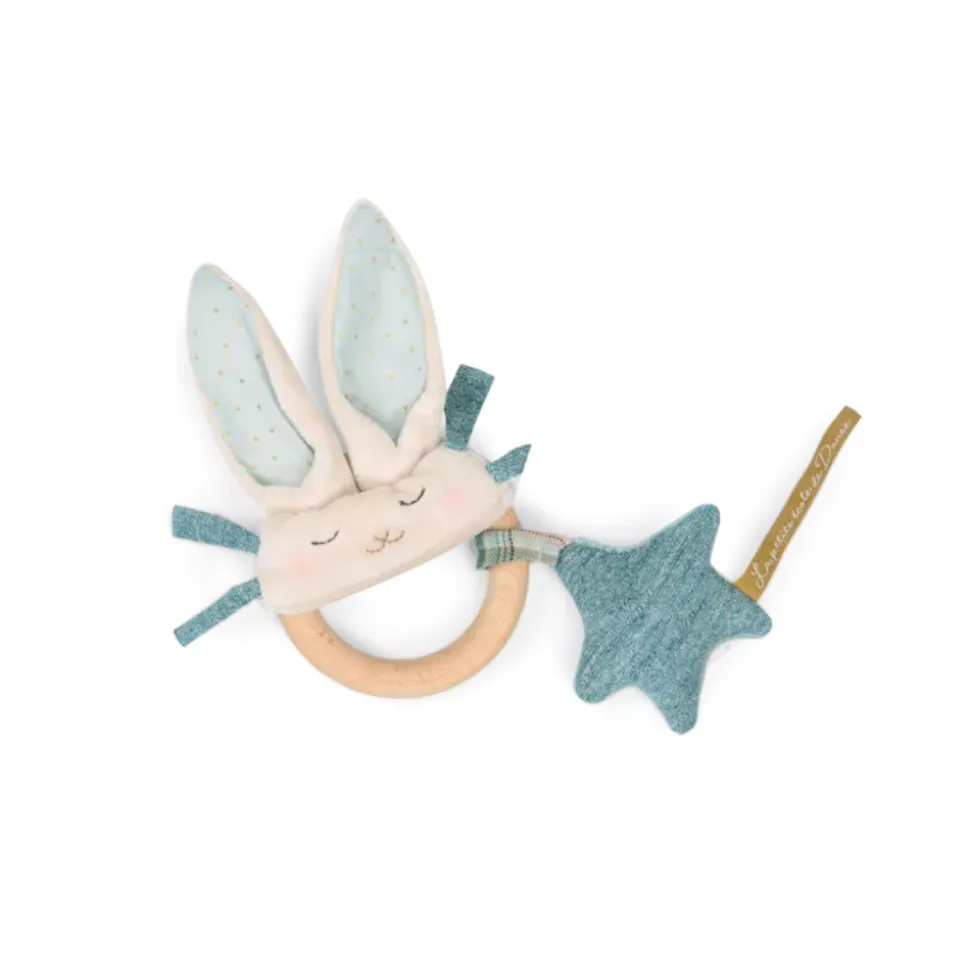 Hochet anneau bois la petite école de danse - lapin bleu