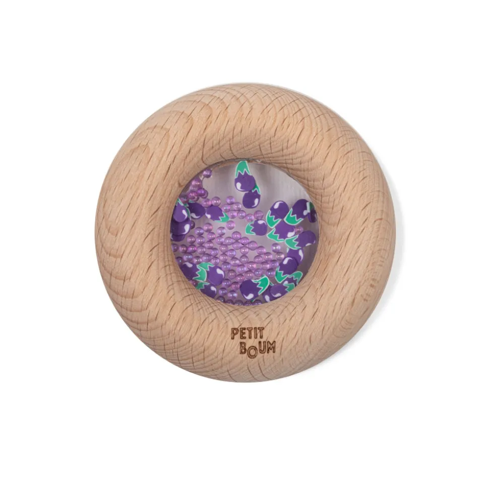 Hochet sensoriel bébé donut en bois aubergines