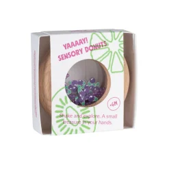 Hochet sensoriel bébé donut en bois aubergines