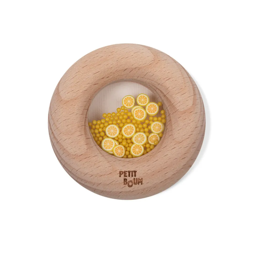 Hochet sensoriel bébé donut en bois citrons