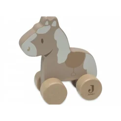 Jouet en bois à roulettes cheval