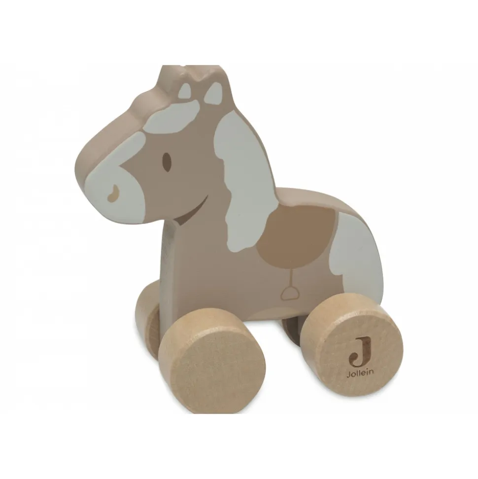 Jouet en bois à roulettes cheval