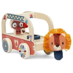 Jouet en bois à tirer camion de pompier jack le lion