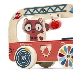 Jouet en bois à tirer camion de pompier jack le lion
