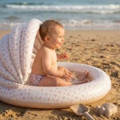Kids pool - beige - cozy hearts - ø 100 cm with canopy