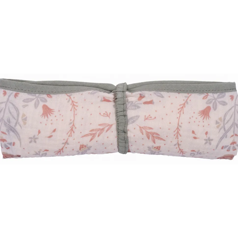 Lange en double gaze de coton gaufré imprimé jardin enchanté / vert de gris