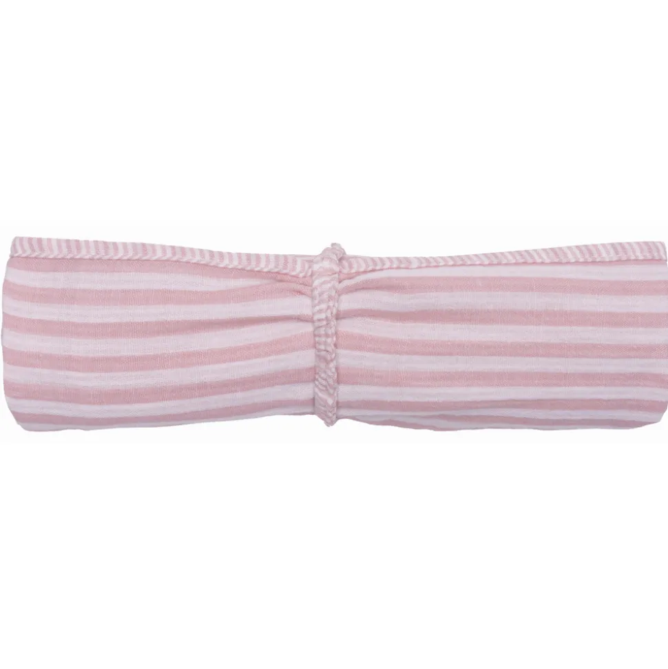Lange en double gaze de coton gaufré rayé vieux rose