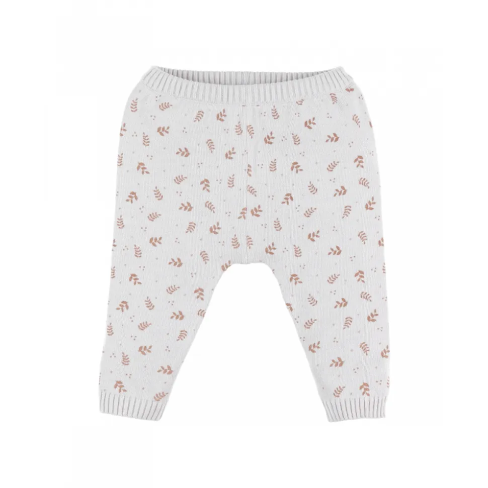 Legging maille beige fleurs 9 mois
