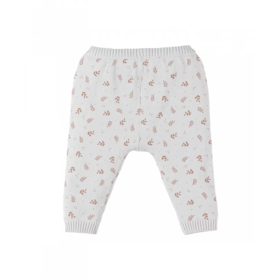 Legging maille beige fleurs 9 mois